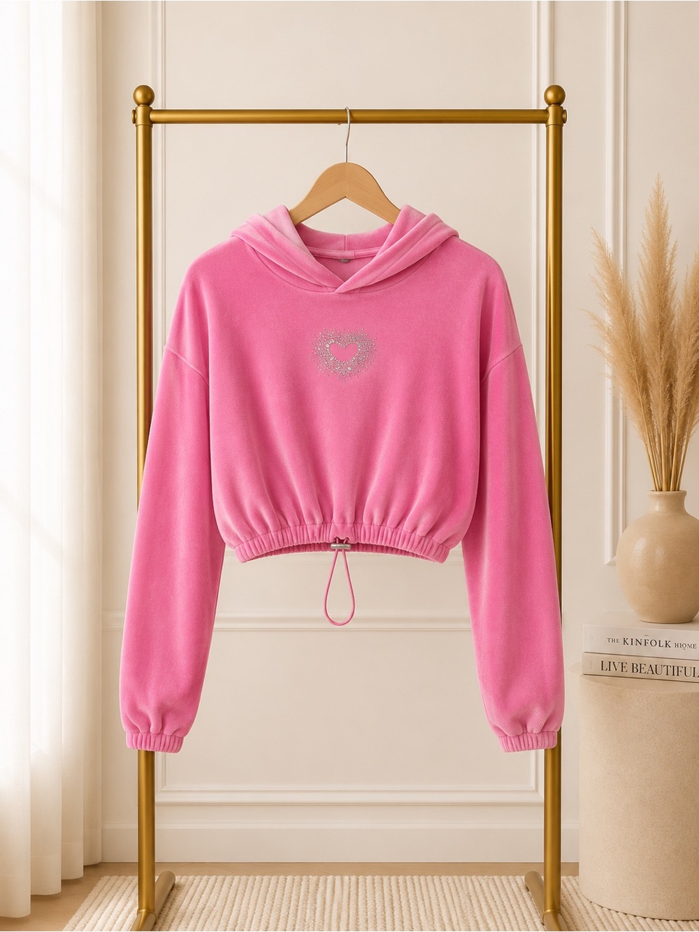 🔴 Kiss Pink Hooded Sweatshirt with Heart Accent